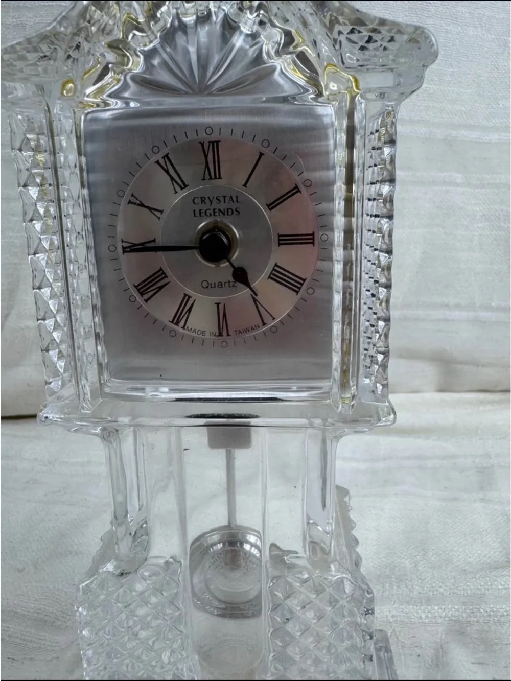 Vintage Godinger Clear Crystal Pendulum Desk Clock - Clear